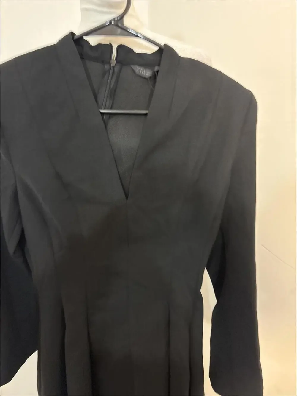 New Zara Black Flare‎ LS Bell Shoulder Bads Deep Vneck Small